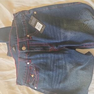 True Religion Dark Blue Jeans with Red Accents W34 L 32